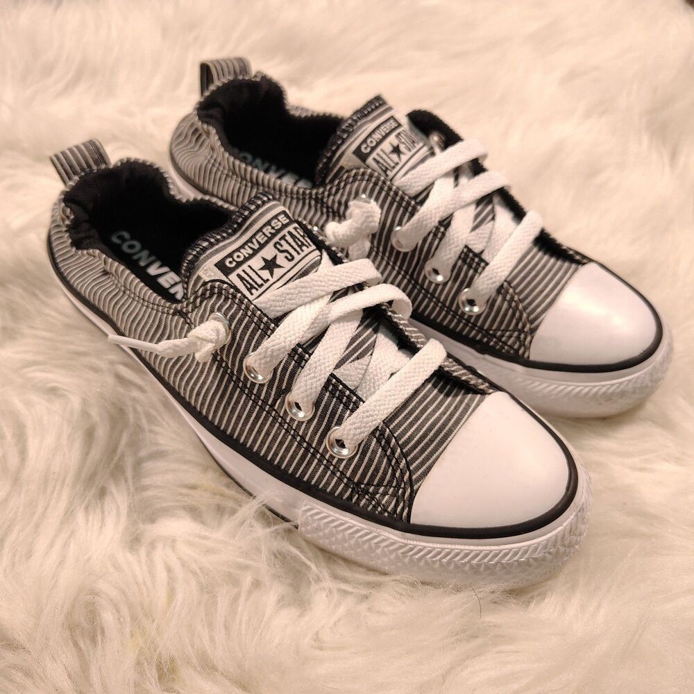 Converse Blk White Striped Low Wmns Size 7